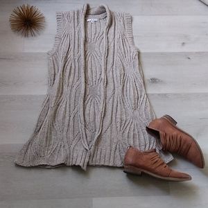 CAbi crochet sweater vest, cable knit, yak wool